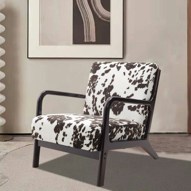 Living and Home Black and White Spots Velvet Upholstered Armchair