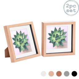 "Nicola Spring 8 x 8"" Photo Frames - Light Wood/White Mount - 3D Picture Frame Box Portrait Display Case (22.5 x 22.5cm) Set of 2"