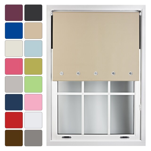 FURNISHED Blackout Roller Blinds with Round Eyelets Cut to Size Easy Fit Window Shade Brown Cappuccino (W) 240cm x (L) 210cm