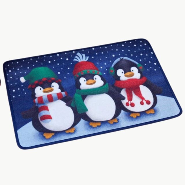 60cm x 40cm Frosty Penguins Fabric Christmas Doormat