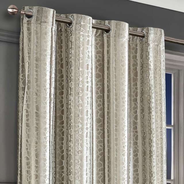 Intimates Verity Crushed Velvet Ready Made Eyelet Curtains - 140cm x 137cm Cream Natural