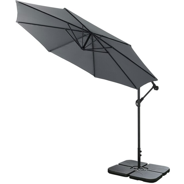 Living and Home 3M Banana Cantilever Patio Parasol with Square & Cross Base - Dark Grey