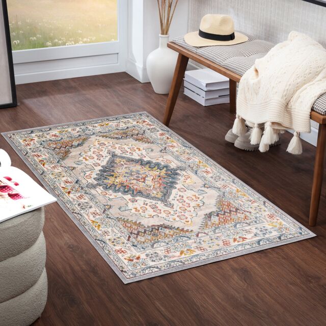 LIVABLISS Ankara-Vintage Traditional Boho Rug 80 x 150 cm Grey Taupe Blue