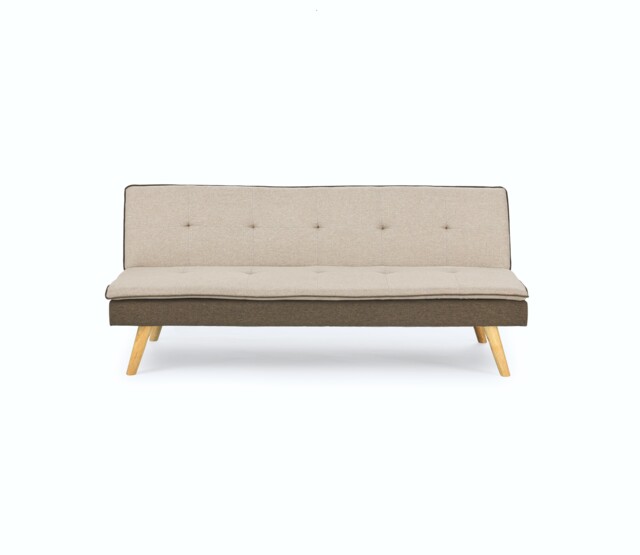 Malmo 3-Seater Linen-Look Clic-Clack Sofa Bed with Wooden Legs - Brown Brown Brown 1
