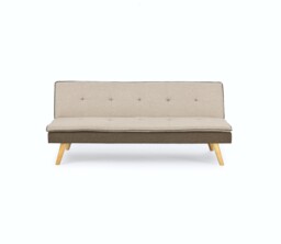 Malmo 3-Seater Linen-Look Clic-Clack Sofa Bed with Wooden Legs - Brown Brown Brown 1