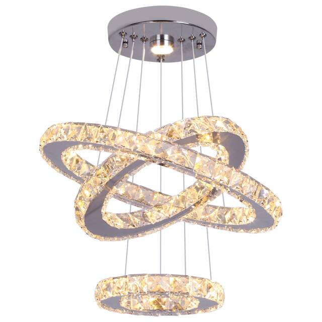 Modern Crystal 3 Rings Chandelier Silver LED Pendant 3 Color Lights