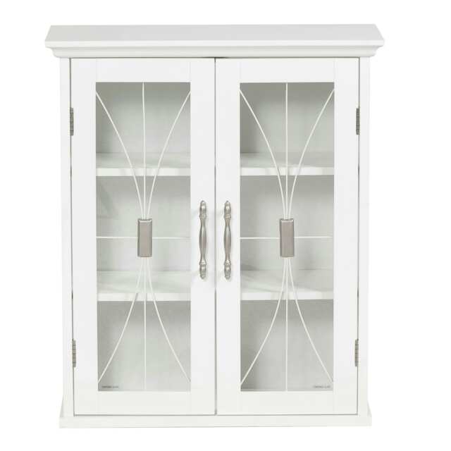 Teamson Home Wooden Bathroom Wall Cabinet White With 2 Glass Doors