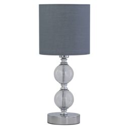 Chrome Two Ball Table Lamp with Grey Cotton Shade Chrome Grey Medium 1