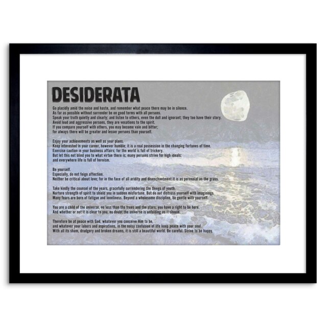 "Desiderata Ehrmann Placidly Noise Haste Quote 9x7"" Black Framed Wall Art Print"