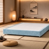 Kyoto Low Platform Divan Bed 5FT Kingsize Sky Blue Plush Velvet