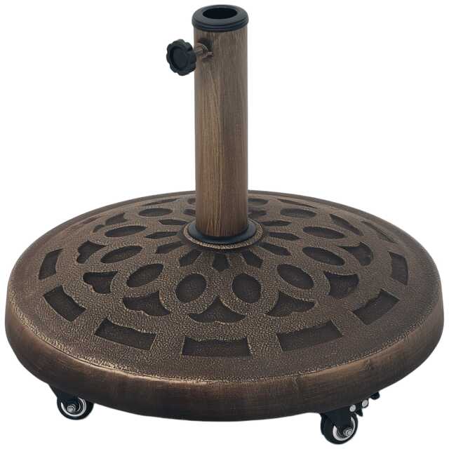 Outsunny 21kg Resin Garden Parasol Base Umbrella Stand with Wheels Bronze Bronze Tone