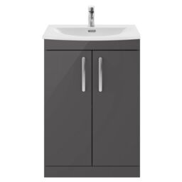 Balterley Millwich Contemporary 2 Door Floor Standing Vanity Unit with Curved Basin, Gloss Grey, 600mm