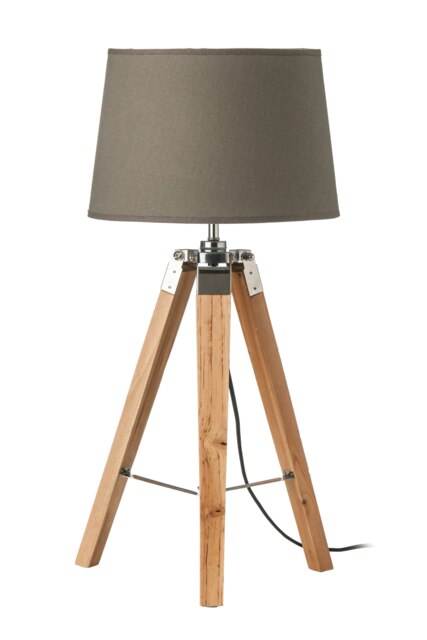 Interiors by Premier Tripod Table Lamp, Light Wood Base With Black Metal Detailing, Tapered Fabric Shade Offers Soft