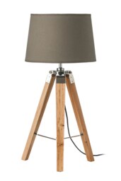 Interiors by Premier Tripod Table Lamp, Light Wood Base With Black Metal Detailing, Tapered Fabric Shade Offers Soft
