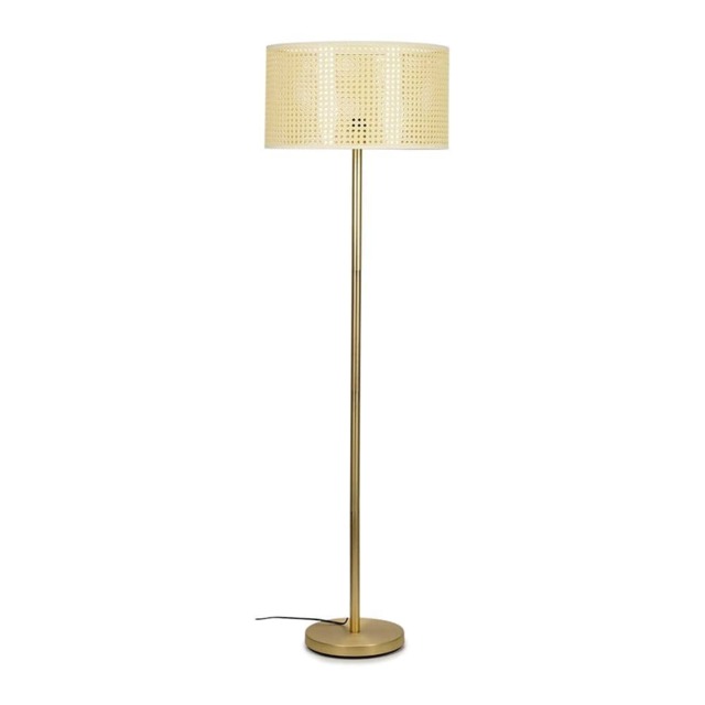 ValueLights Charlie Gold Floor Lamp Wicker Shade and Bulb