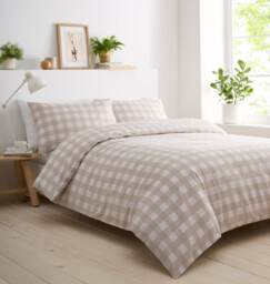 Gingham Check Soft Easy Care Bed Linen Bedding Duvet Cover Quilt Set With Pillow Cases Cream King