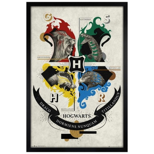Black Wooden Framed Harry Potter Animal Crest Maxi Poster Multi