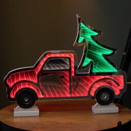 40cm Infinity Light up Christmas Truck Decoration with Red & Green LEDs on Wooden Base