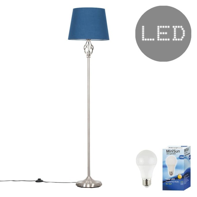 ValueLights Memphis Twist Chrome Floor Lamp Navy Shade and Bulb