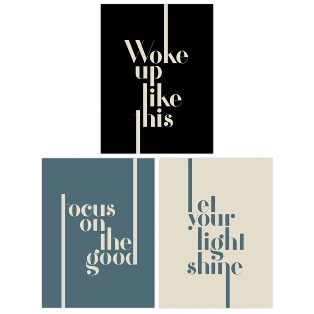 Set of 3 Let Your Light Shine Woke Up Like This Focus Good Boho Quote Wall Art Print A4