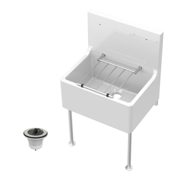 Balterley Traditional Fireclay Cleaner Sink with Waste and Legs White White 535.0000 x 515.0000 x 393.0000mm