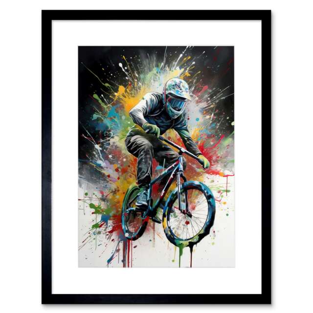 "Mountain Biking Extreme Sport Portrait 9x7"" Black Framed Wall Art Print"