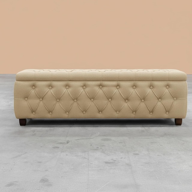 120cm Riga Ottoman Storage Box with Wooden Legs, Cream Velvet Upholstered Chesterfield Storage Ottoman Box