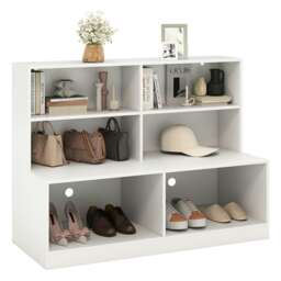 COSTWAY Entryway Shoe Cabinet 2-in-1 Storage Shoe Bench White