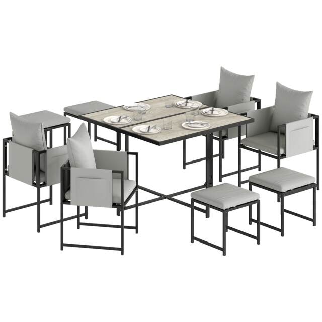 Outsunny 8 Seater Garden Dining Set, Cube Garden Furniture with Cushions Grey Dark Grey One Size