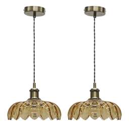 Set of 2 Alice - Amber Leaf Pendant Shades with Antique Brass Flex Set