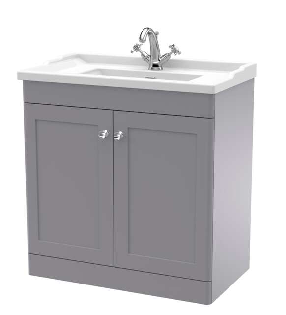 Balterley Swynnerton Traditional 2 Door Floor Standing Vanity Unit with Basin, Satin Grey, 800mm