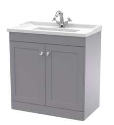 Balterley Swynnerton Traditional 2 Door Floor Standing Vanity Unit with Basin, Satin Grey, 800mm