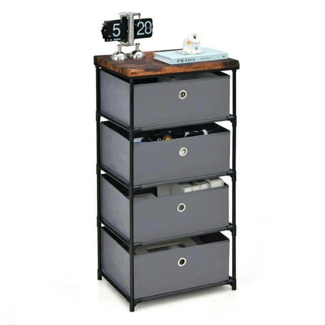 COSTWAY 4 Drawer Fabric Dresser Storage 4-Tier Organizer Grey Grey