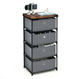 COSTWAY 4 Drawer Fabric Dresser Storage 4-Tier Organizer Grey Grey