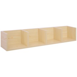 HOMCOM Wall Mount 84 CD 56 DVD Blu-ray Media Storage Rack 4 Cubes Wooden Shelf Organizer Unit Bookcase Display, Natural Wood Finish