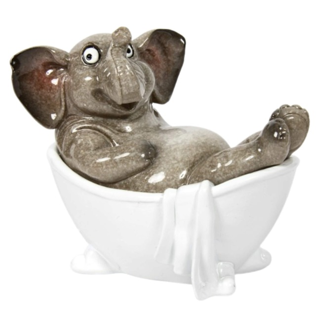 'Bathtime' Elephant in Bath Tub Figurine Novelty Bathroom Decoration