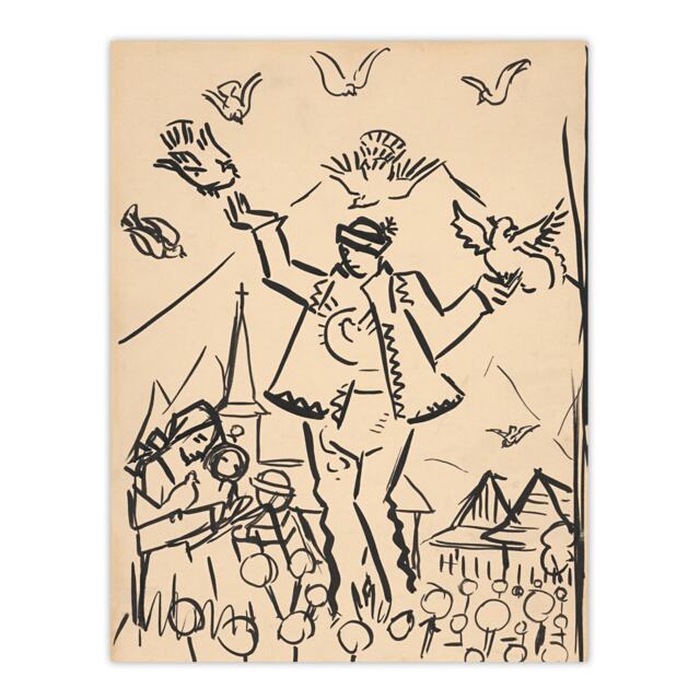 Study for Joy Family Ink Drawing Kubincan Wall Art Poster Print
