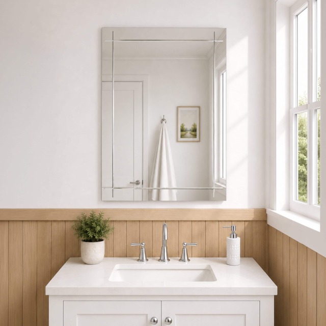 Showerdrape Marylebone Rectangular Wall Mounted Frameless Diamond Cut Bevelled Edge Bathroom Mirror 60 x 45cm Chrome Mirror 1