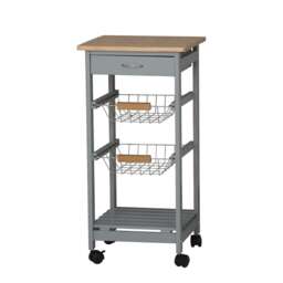 3 Tier Portable Oasis Bamboo Top MDF Kitchen Trolley Drawer Shelf Cart on Wheels Grey Grey