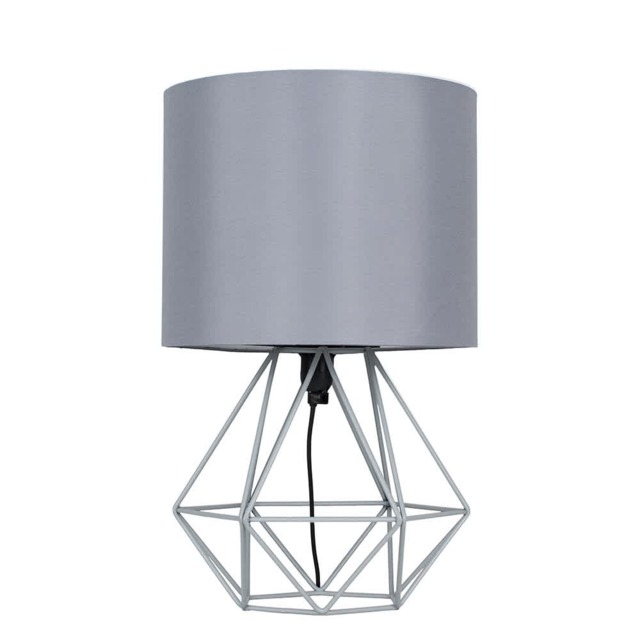 ValueLights Angus Geometric Grey Metal Cage Bedside Table Lamp Grey Shade