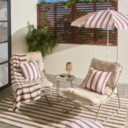 OHS Mykonos Bistro Set Outdoor Table Chair Garden Patio Furniture Cream Natural