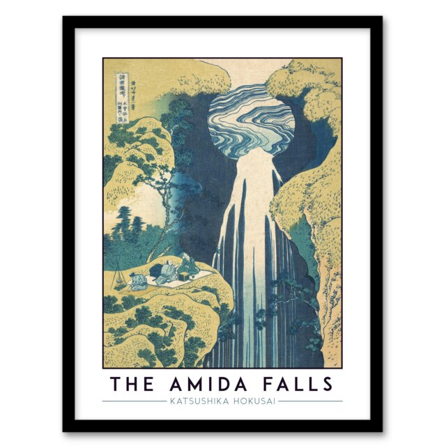 "Katsushika Hokusai The Amida Falls Japanese Framed Wall Art Print 12X16"" Blue"