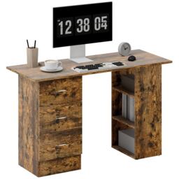 HOMCOM 120cm Computer Desk, Study Table with 3 Shelf & Drawers, Rustic Brown