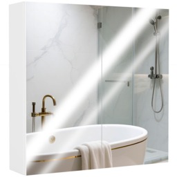 HOMCOM Bathroom Mirror Cabinet Wall Mounted, 60 x 15 x 60 cm, White White