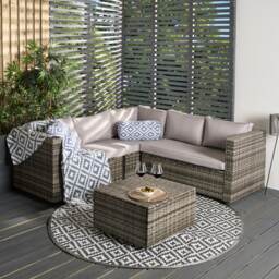 OHS Tuscany 5 Seater Rattan Garden Sofa Set Patio Table L Shape Settee Grey