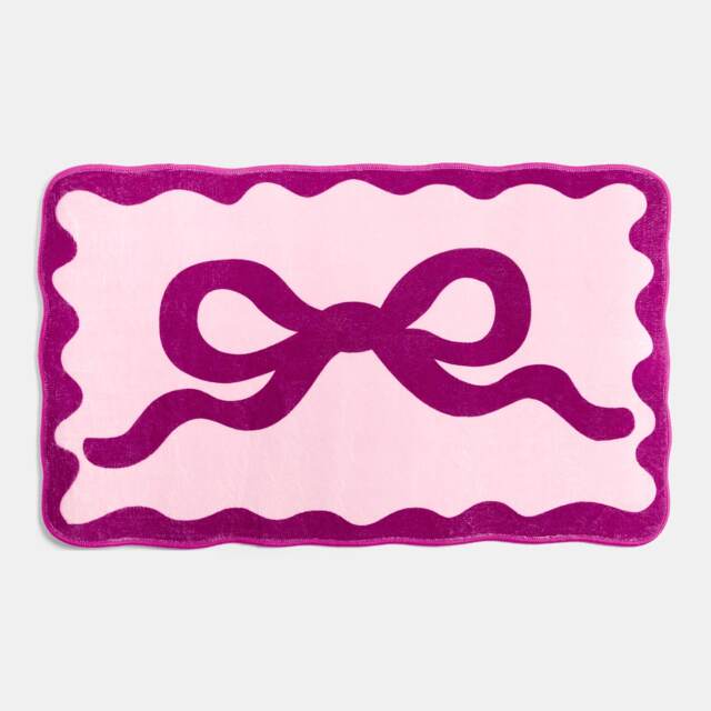 OHS Bow Velvet Bath Mat Soft Absorbent Shower Rug Red Burgundy