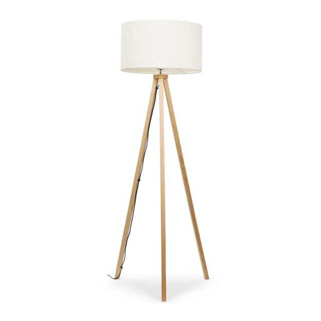 ValueLights Barbro Light Wood Tripod Floor Lamp Cream Boucle Shade and Bulb