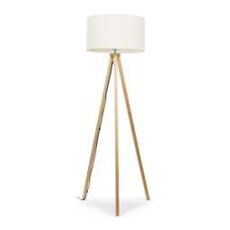 ValueLights Barbro Light Wood Tripod Floor Lamp Cream Boucle Shade and Bulb