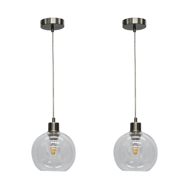 Set of 2 Barnum - Clear Glass Globe with Satin Nickel Pendant Fittings Clear Clear 2