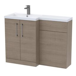 Balterley Left-Hand Bathroom Vanity and WC Unit Combination with Basin - Woodgrain Mid Oak with Handles Brown Grey Vicenza Oak